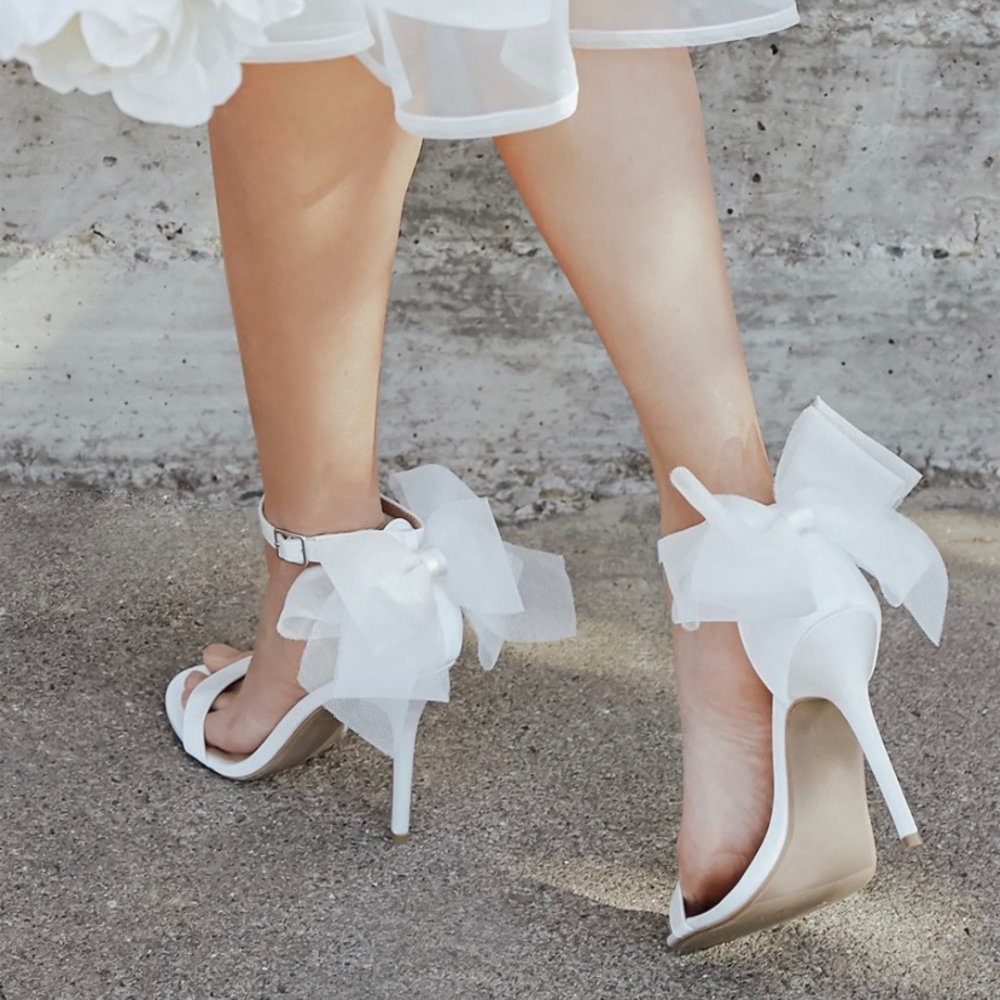 Lulu’s Ayanna Ivory Satin Bow Ankle Strap High Heel Sandals